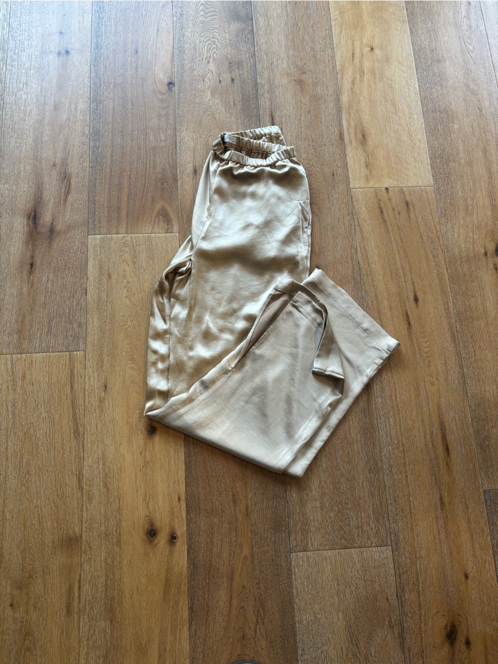 OAK + FORT Champagne Beige Elastic Faux Silk Waist Pants